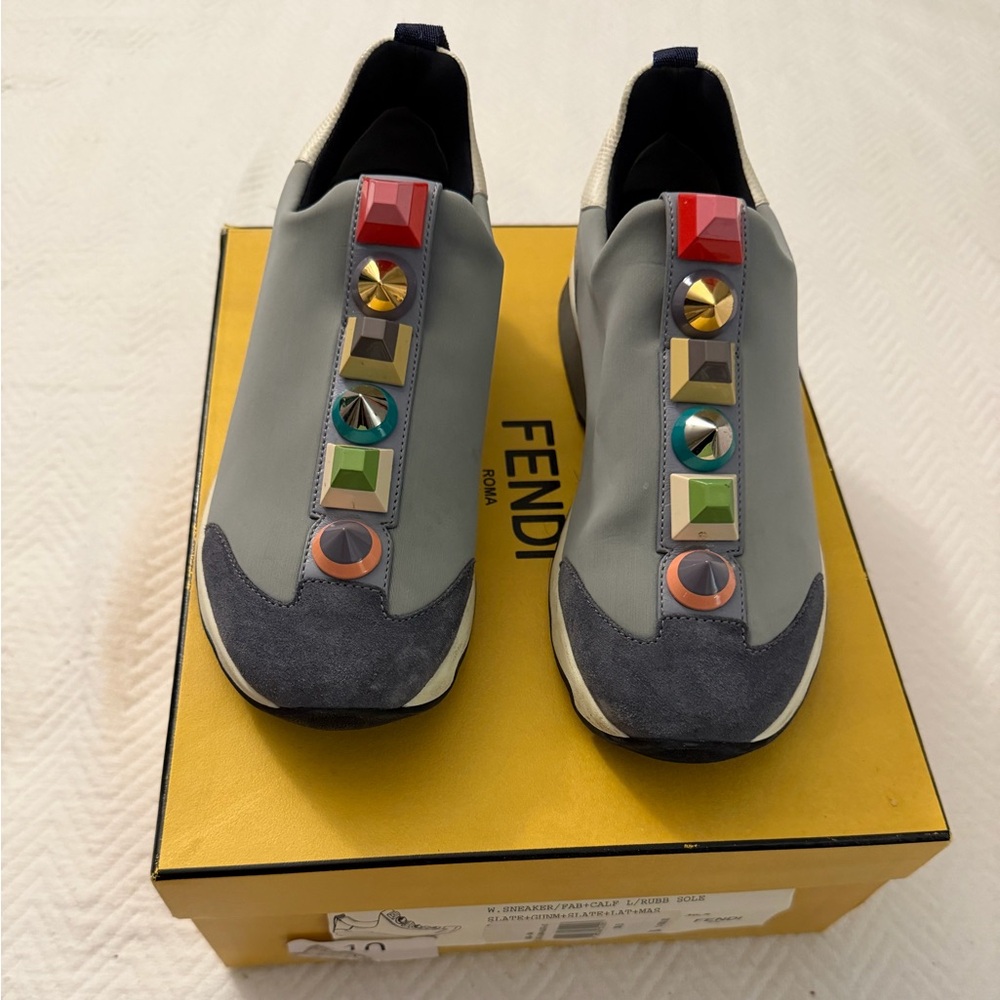 Fendi Gray Sneakers with Multicolor Studs